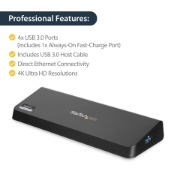Picture of StarTech.com USB 3.0 Docking Station Dual Monitor with HDMI & 4K DisplayPort - USB 3.0 to 4x USB-A, Ethernet, HDMI and DP - USB Type A Universal Laptop Docking Station for Mac & Windows
