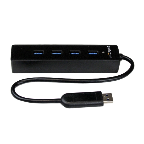Picture of StarTech.com 4 Port Portable SuperSpeed USB 3.0 Hub with Built-in Cable~4 Port Portable SuperSpeed USB 3.0 Hub with Built-in Cable - 5Gbps