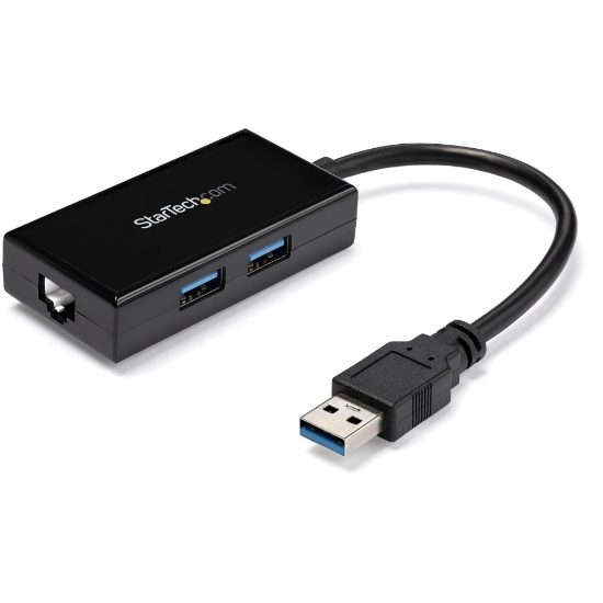 Picture of StarTech.com USB to Ethernet Adapter, USB 3.0 to 10/100/1000 Gigabit Ethernet LAN Converter for Laptops, 11.8in/30cm Attached Cable, USB to RJ45 Adapter, NIC Adapter, USB Network Adapter