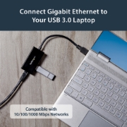Picture of StarTech.com USB to Ethernet Adapter, USB 3.0 to 10/100/1000 Gigabit Ethernet LAN Converter for Laptops, 11.8in/30cm Attached Cable, USB to RJ45 Adapter, NIC Adapter, USB Network Adapter