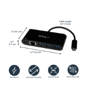 Picture of StarTech.com USB-C to Ethernet Adapter with 3-Port USB 3.0 Hub and Power Delivery