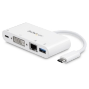 Picture of StarTech.com USB C Multiport Adapter - USB-C to DVI-D (Digital) Video Adapter with 60W Power Delivery Passthrough Charging, GbE, USB-A - Portable USB Type-C/Thunderbolt 3 Mini Laptop Dock