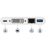 Picture of StarTech.com USB C Multiport Adapter - USB-C to DVI-D (Digital) Video Adapter with 60W Power Delivery Passthrough Charging, GbE, USB-A - Portable USB Type-C/Thunderbolt 3 Mini Laptop Dock
