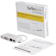 Picture of StarTech.com USB C Multiport Adapter - USB-C to DVI-D (Digital) Video Adapter with 60W Power Delivery Passthrough Charging, GbE, USB-A - Portable USB Type-C/Thunderbolt 3 Mini Laptop Dock