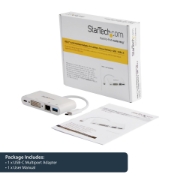Picture of StarTech.com USB C Multiport Adapter - USB-C to DVI-D (Digital) Video Adapter with 60W Power Delivery Passthrough Charging, GbE, USB-A - Portable USB Type-C/Thunderbolt 3 Mini Laptop Dock