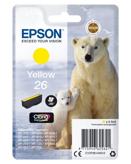 Picture of Epson Polar bear Singlepack Yellow 26 Claria Premium Ink