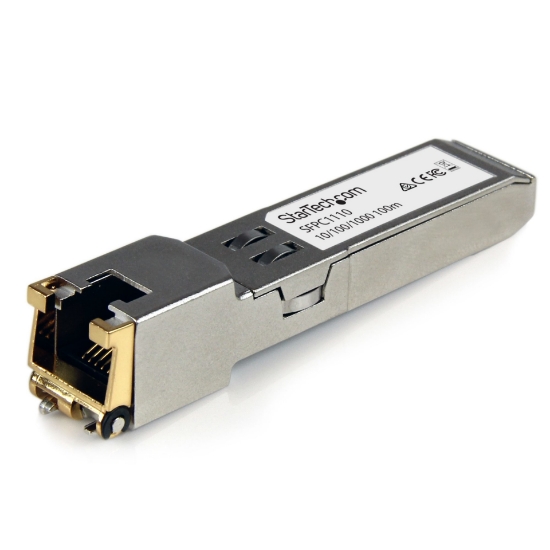 Picture of StarTech.com Cisco SFP-GE-T Compatible SFP Transceiver Module - 10/100/1000BASE-TX~Cisco SFP-GE-T Compatible SFP Module - 1000BASE-T - SFP to RJ45 Cat6/Cat5e - 10/100/1000 Mbps - RJ-45 100m - Cisco IE3400, IE3300, IE3200