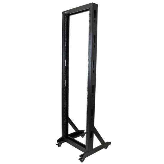 Picture of StarTech.com 2-Post 42U Mobile Open Frame Server Rack, Two Post 19in Network Rack with Wheels, Rolling Open Rack for AV/Data/Media/IT Equipment, Computer Rack for Home/Office Spaces - Casters Included