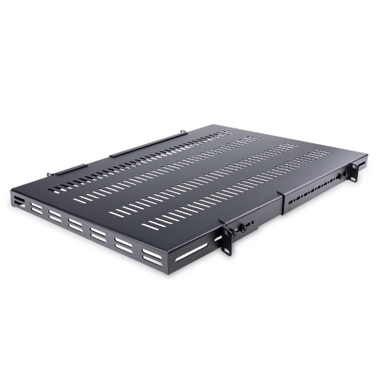 Picture of StarTech.com 1U 4-Post Adjustable Vented Server Rack Mount Shelf - 330lbs(150 kg) - 19.5 to 38in Adjustable Mounting Depth Universal Tray for 19" AV/ Network Equipment Rack - 27.5in Deep