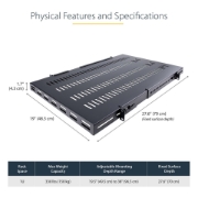 Picture of StarTech.com 1U 4-Post Adjustable Vented Server Rack Mount Shelf - 330lbs(150 kg) - 19.5 to 38in Adjustable Mounting Depth Universal Tray for 19" AV/ Network Equipment Rack - 27.5in Deep