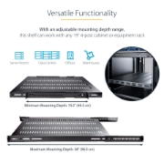 Picture of StarTech.com 1U 4-Post Adjustable Vented Server Rack Mount Shelf - 330lbs(150 kg) - 19.5 to 38in Adjustable Mounting Depth Universal Tray for 19" AV/ Network Equipment Rack - 27.5in Deep