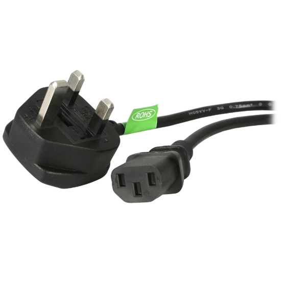 Picture of StarTech.com 6ft (1.8m) UK Computer Power Cable, 18AWG, BS 1363 to C13, 10A 250V, Black Replacement AC Power Cord, Kettle Lead / UK Power Cord, PC Power Supply Cable, TV/Monitor Power Cable