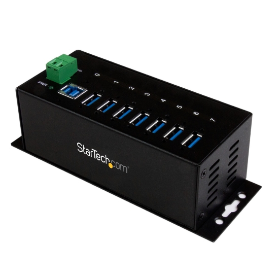 Picture of StarTech.com 7-Port Industrial USB 3.0 Hub with ESD Protection~7-Port USB 3.0 Hub (5Gbps) - Metal Industrial USB-A Hub with ESD Protection & 350W Surge Protection - Din Rail, Wall or Desk Mountable - TAA Compliant USB Expander Hub