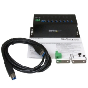 Picture of StarTech.com 7-Port Industrial USB 3.0 Hub with ESD Protection~7-Port USB 3.0 Hub (5Gbps) - Metal Industrial USB-A Hub with ESD Protection & 350W Surge Protection - Din Rail, Wall or Desk Mountable - TAA Compliant USB Expander Hub