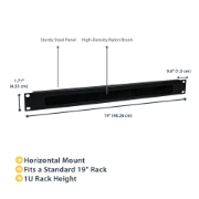 Picture of StarTech.com 1U Brush Strip Horizontal Server Rack Cable Management Panel