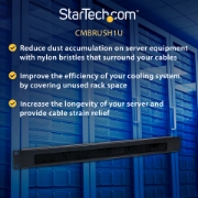 Picture of StarTech.com 1U Brush Strip Horizontal Server Rack Cable Management Panel