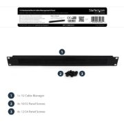 Picture of StarTech.com 1U Brush Strip Horizontal Server Rack Cable Management Panel