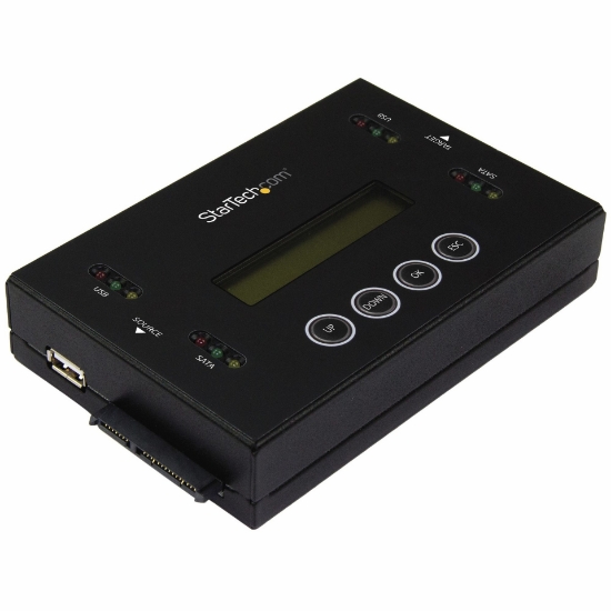 Picture of StarTech.com 1:1 Standalone Hard Drive Duplicator & Eraser, USB Thumb Drive and SATA HDD/SSD Disk Cloner & Eraser, LCD display, TAA Compliant, OS Independent