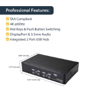 Picture of StarTech.com 4 Port DisplayPort KVM Switch - 4K 60Hz - Single Display - Dual Port UHD DP 1.2 USB KVM Switch with Integrated USB 2.0 Hub & Audio - Dell, HP, Apple, Lenovo - TAA Compliant