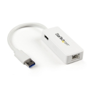 Picture of StarTech.com USB 3.0 to Gigabit Ethernet Adapter NIC w/ USB Port - White