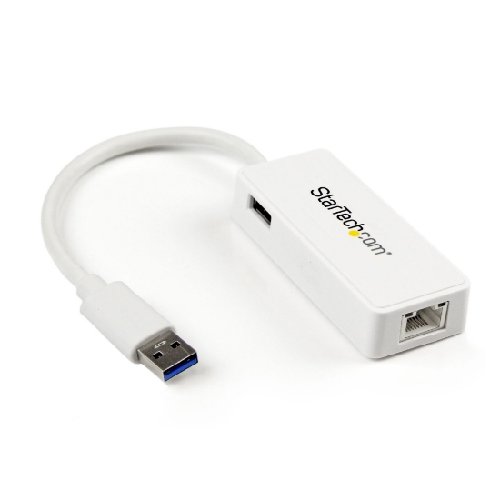 Picture of StarTech.com USB 3.0 to Gigabit Ethernet Adapter NIC w/ USB Port - White
