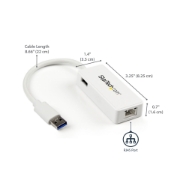 Picture of StarTech.com USB 3.0 to Gigabit Ethernet Adapter NIC w/ USB Port - White