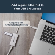 Picture of StarTech.com USB 3.0 to Gigabit Ethernet Adapter NIC w/ USB Port - White
