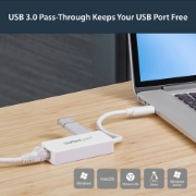 Picture of StarTech.com USB 3.0 to Gigabit Ethernet Adapter NIC w/ USB Port - White
