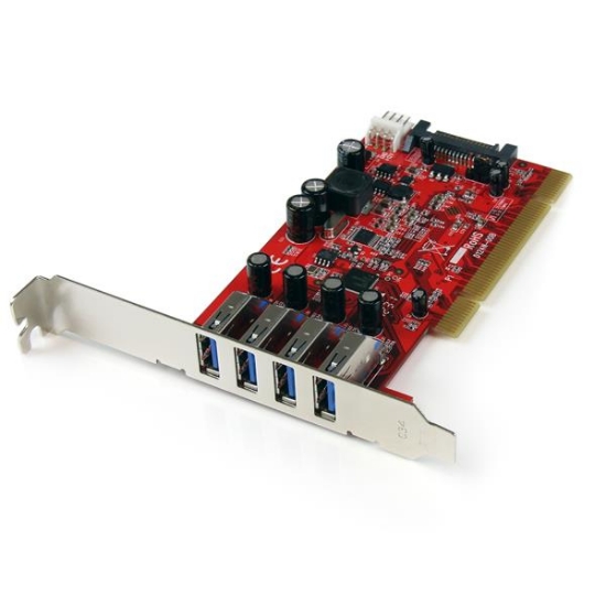 Picture of StarTech.com 4 Port PCI SuperSpeed USB 3.0 Adapter Card with SATA / SP4 Power
