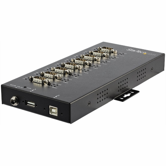 Picture of StarTech.com 8 Port Serial Hub USB to RS232/RS485/RS422 Adapter - Industrial USB 2.0 to DB9 Serial Converter Hub - IP30 Rated - Din Rail Mountable Metal Serial Hub - 15kV ESD Protection