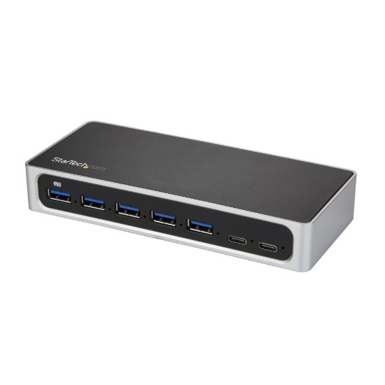 Picture of StarTech.com 7 Port USB C Hub with Fast Charge Port - USB-C to 5x USB-A 2x USB-C (USB 3.0 SuperSpeed 5Gbps) - Self Powered USB 3.2 Gen 1 Type-C Hub w/ Power Adapter - Desktop/Laptop Hub