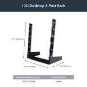 Picture of StarTech.com 2-Post 12U Desktop Server Rack, Small Open Frame 19in Computer Rack, Compact Network Rack for AV / Studio / Data / IT Equipment - Free Standing Two-Post Home/Office Rack