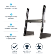Picture of StarTech.com 2-Post 12U Desktop Server Rack, Small Open Frame 19in Computer Rack, Compact Network Rack for AV / Studio / Data / IT Equipment - Free Standing Two-Post Home/Office Rack