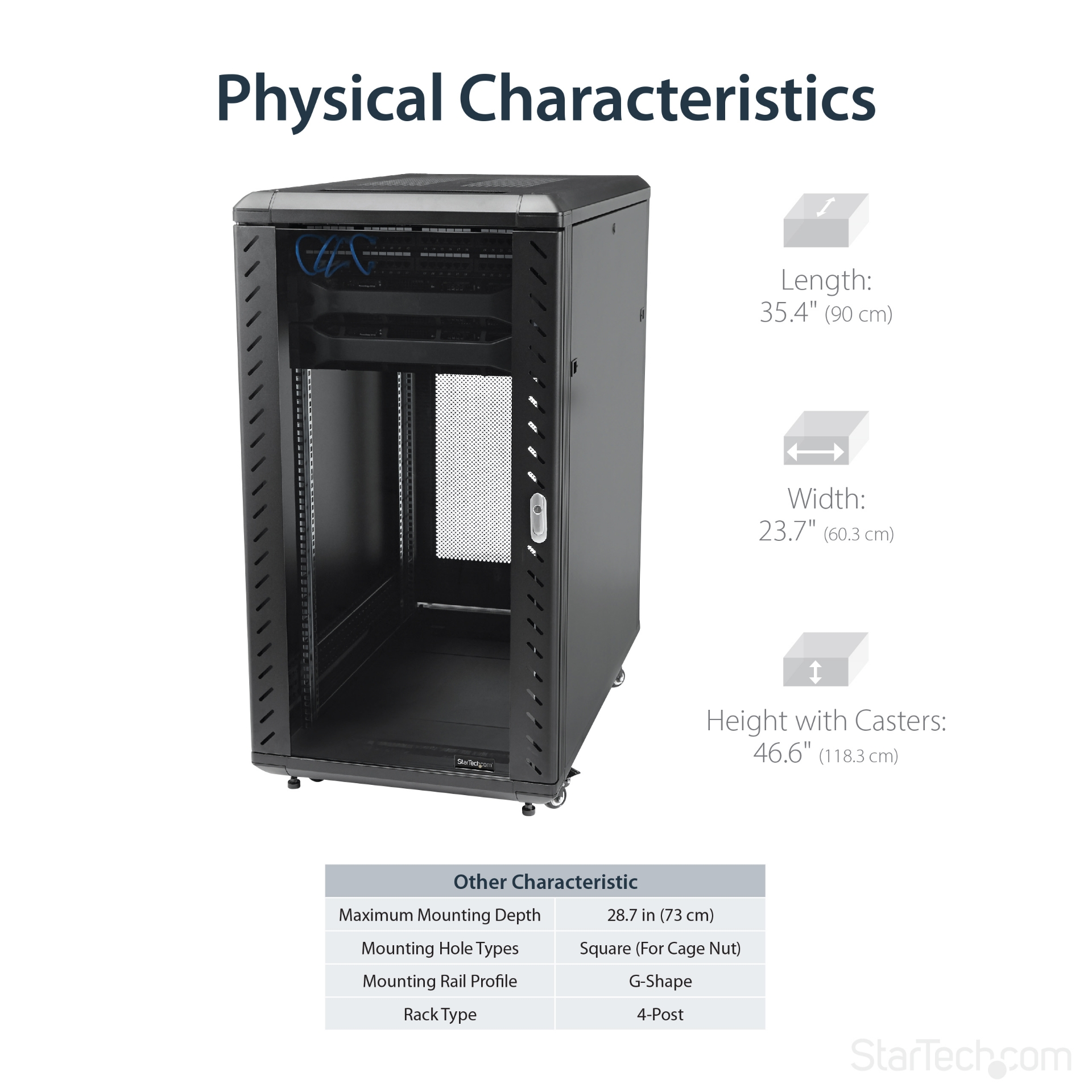 StarTech.com 4-Post 22U Server Rack Cabinet, Lockable 19" Data Rack ...