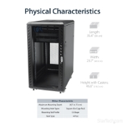 Picture of StarTech.com 4-Post 22U Server Rack Cabinet, Lockable 19" Data Rack Cabinet for Computer / AV / IT Equipment, Office / Home Network Rack with Casters & Adjustable Mounting Rails