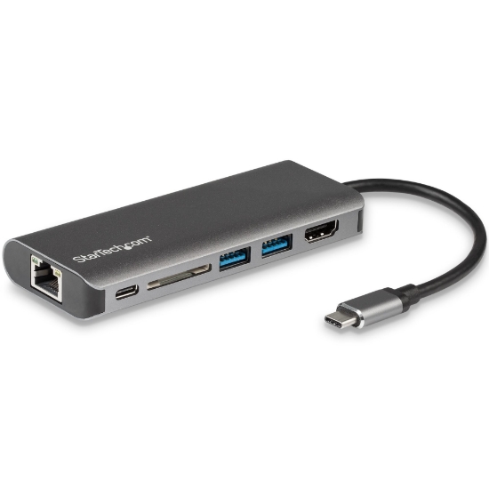 Picture of StarTech.com USB C Multiport Adapter, Portable USB-C Dock to 4K HDMI, 2-pt USB 3.0 Hub, SD/SDHC, GbE, 60W PD Pass-Through - USB Type-C/Thunderbolt 3 - REPLACED BY DKT30CHSDPD1