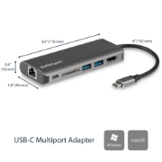 Picture of StarTech.com USB C Multiport Adapter, Portable USB-C Dock to 4K HDMI, 2-pt USB 3.0 Hub, SD/SDHC, GbE, 60W PD Pass-Through - USB Type-C/Thunderbolt 3 - REPLACED BY DKT30CHSDPD1