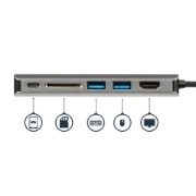 Picture of StarTech.com USB C Multiport Adapter, Portable USB-C Dock to 4K HDMI, 2-pt USB 3.0 Hub, SD/SDHC, GbE, 60W PD Pass-Through - USB Type-C/Thunderbolt 3 - REPLACED BY DKT30CHSDPD1