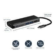 Picture of StarTech.com USB C Multiport Adapter, Portable USB-C Dock to 4K HDMI, 2-pt USB 3.0 Hub, SD/SDHC, GbE, 60W PD Pass-Through - USB Type-C/Thunderbolt 3 - REPLACED BY DKT30CHSDPD1