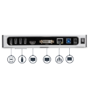 Picture of StarTech.com USB 3.0 Docking Station - Dual Monitor Laptop Docking Station with HDMI & DVI/VGA Video - 6-port USB 3.1 Gen 1 5Gbps Hub, GbE, Audio - Universal Type-A Dock - Windows & Mac