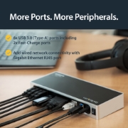 Picture of StarTech.com USB 3.0 Docking Station - Dual Monitor Laptop Docking Station with HDMI & DVI/VGA Video - 6-port USB 3.1 Gen 1 5Gbps Hub, GbE, Audio - Universal Type-A Dock - Windows & Mac