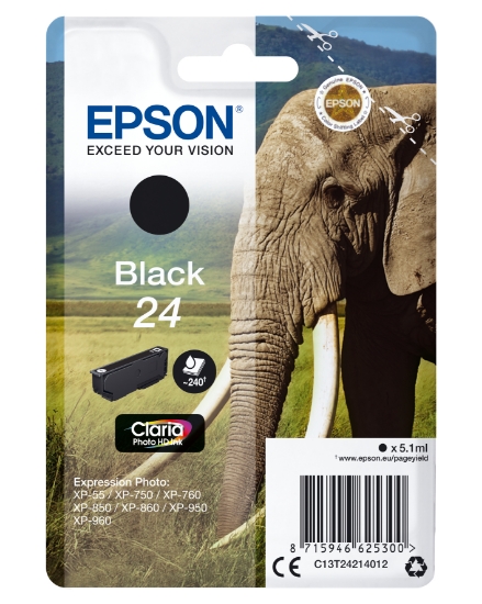 Picture of Epson Elephant Singlepack Black 24 Claria Photo HD Ink