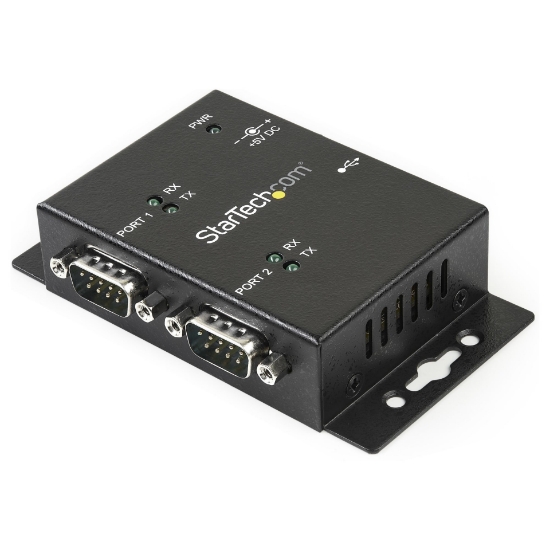 Picture of StarTech.com 2 Port Industrial Wall Mountable USB to Serial Adapter Hub with DIN Rail Clips