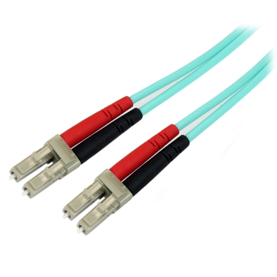 Picture of StarTech.com 10m (30ft) LC/UPC to LC/UPC OM3 Multimode Fiber Optic Cable, Full Duplex 50/125µm Zipcord Fiber Cable, 100G, Low Insertion Loss, LSZH Fiber Jumper Cord