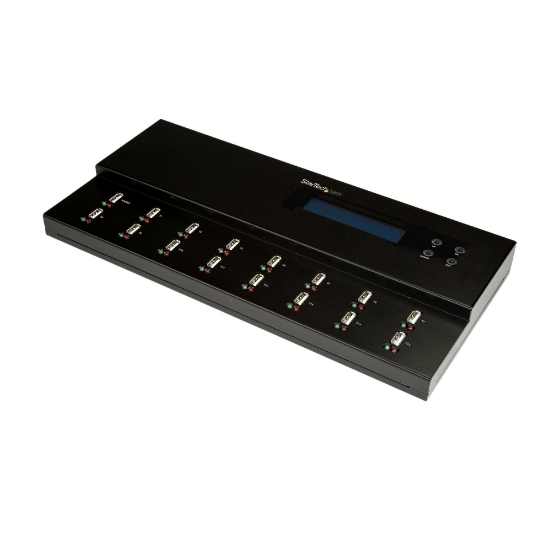 Picture of StarTech.com Standalone 1 to 15 USB Thumb Drive Duplicator and Eraser, Multiple USB Flash Drive Copier, System and File and Whole-Drive Copy at 1.5 GB/min, Single and 3-Pass Erase, LCD Display