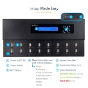 Picture of StarTech.com Standalone 1 to 15 USB Thumb Drive Duplicator and Eraser, Multiple USB Flash Drive Copier, System and File and Whole-Drive Copy at 1.5 GB/min, Single and 3-Pass Erase, LCD Display
