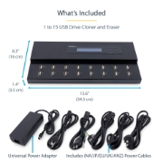 Picture of StarTech.com Standalone 1 to 15 USB Thumb Drive Duplicator and Eraser, Multiple USB Flash Drive Copier, System and File and Whole-Drive Copy at 1.5 GB/min, Single and 3-Pass Erase, LCD Display