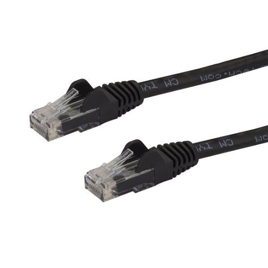 Picture of StarTech.com 100ft CAT6 Ethernet Cable - Black CAT 6 Gigabit Ethernet Wire -650MHz 100W PoE RJ45 UTP Network/Patch Cord Snagless w/Strain Relief Fluke Tested/Wiring is UL Certified/TIA