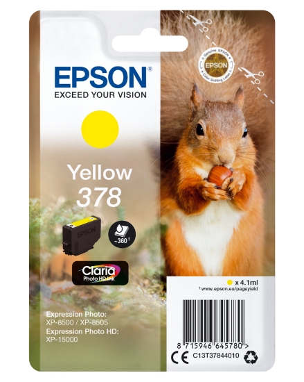 Picture of Epson Squirrel Singlepack Yellow 378 Claria Photo HD Ink
