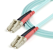 Picture of StarTech.com 1m (3ft) LC/UPC to LC/UPC OM3 Multimode Fiber Optic Cable, Full Duplex 50/125µm Zipcord Fiber Cable, 100G, Low Insertion Loss, LSZH Fiber Jumper Cord